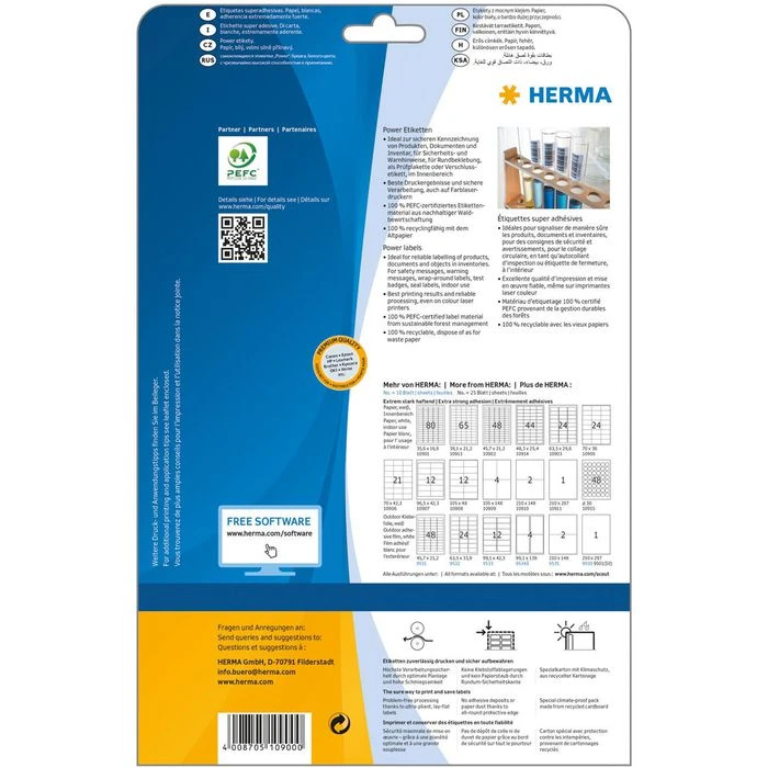 Herma Universaletiketten 10900, Special, Weiß, Power Etiketten, 25,4 X 10mm, 25 Blatt, 4725 Stück – Bild 5