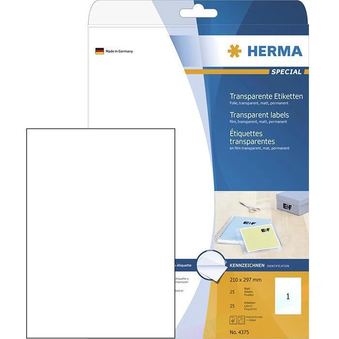 Herma 4375 Transparente Etiketten 210 X 297mm 25
