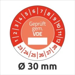 Zweckform Prüfplaketten 6984, Geprüft Gem. VDE, 2023-2028, Rot, Ø 30mm, Aus Vinyl, 80 Stück