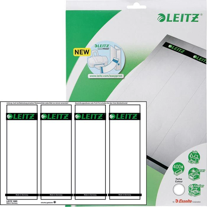 Leitz Rückenschilder 1685-00-85 Grau, 61 X 192mm PC-beschriftbar, Selbstklebend, 400 Stück