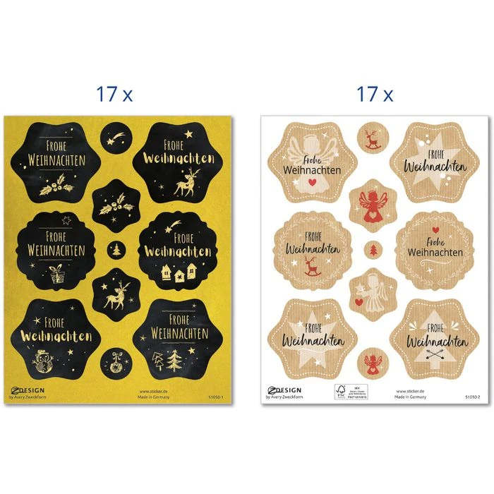 Zweckform Sticker Z-Design, Set Weihnachtsgrüße, Glanzpapier, Kraftpapier, 204 Aufkleber – Bild 2