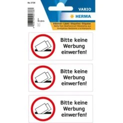 Herma Hinweisetiketten 5738, Bitte Keine Werbung, 79 X 34mm, Selbstklebend, Wetterfest, 3 Stück
