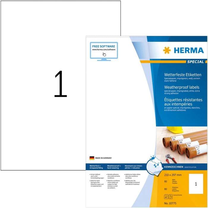 Herma Folienetiketten 10775-2 Special, Weiß Matt, 210 X 297 Mm, Wetterfest, 80 Blatt, 80 Stück