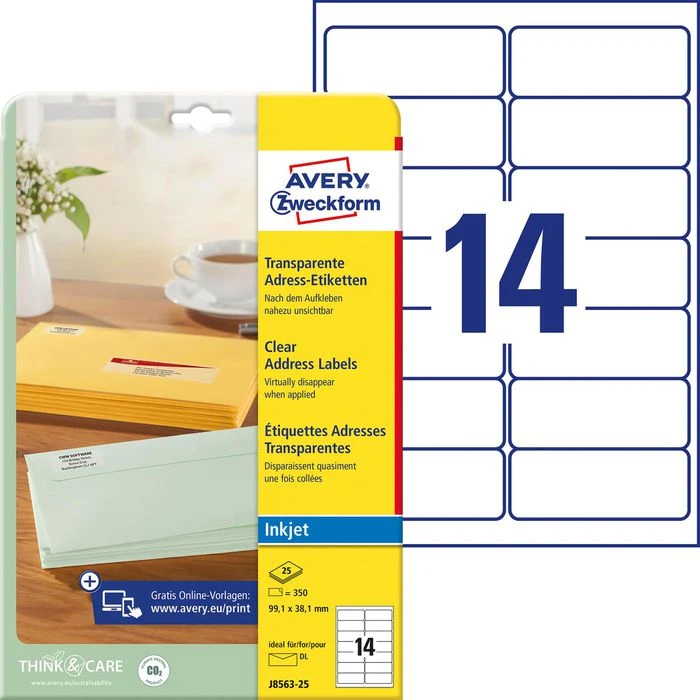 Avery Zweckform J8563-25 Etiketten Transparent