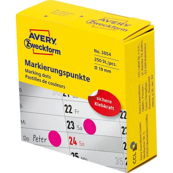Zweckform Markierungspunkte 3854, Magenta, Ø 19 Mm, 250 Stück