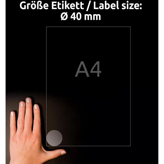 Zweckform Folienetiketten L7780-25, Transparent, Rund, Ø 40mm, Wetterfest, 25 Blatt, 600 Stück – Bild 4