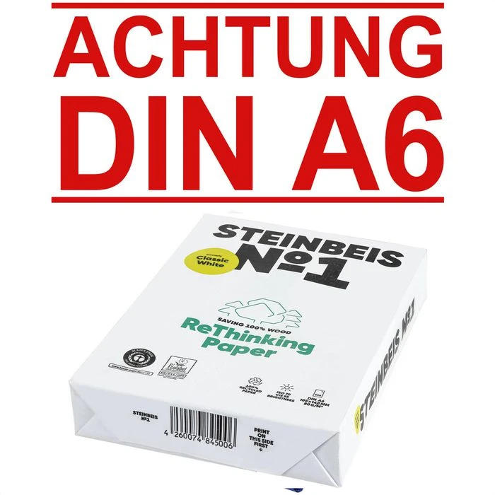 Steinbeis No.1 Classic White, A6, Kopierpapier, Recycling, 80g/qm, Presseweiß, 500 Blatt