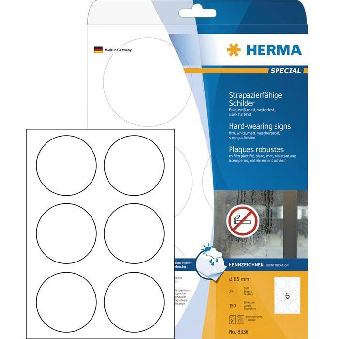 Herma 8336 Etiketten Ø 85mm Wetterfest Folie Weiß