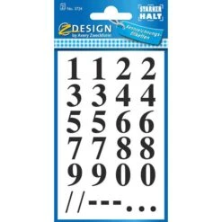 Zweckform Klebezahlen 3724 Z-Design 0-9, Schwarz, Selbstklebend, 15,5mm