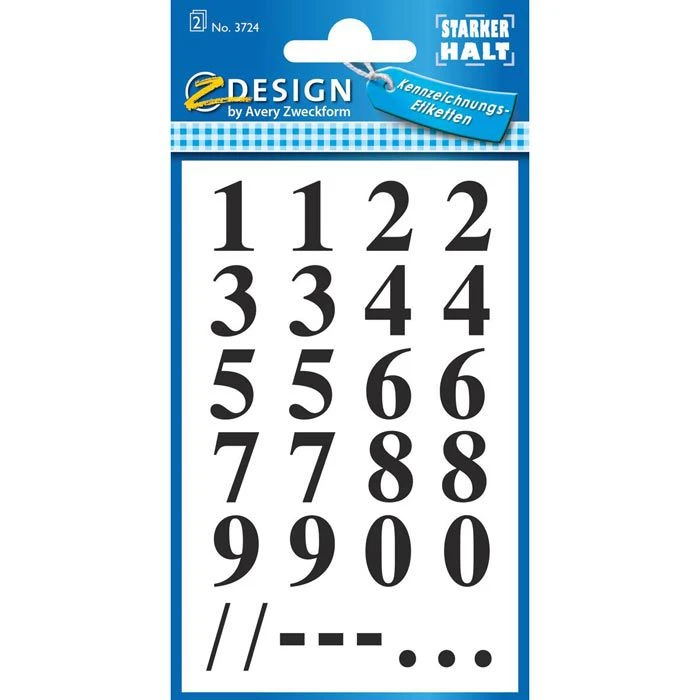 Zweckform Klebezahlen 3724 Z-Design 0-9, Schwarz, Selbstklebend, 15,5mm