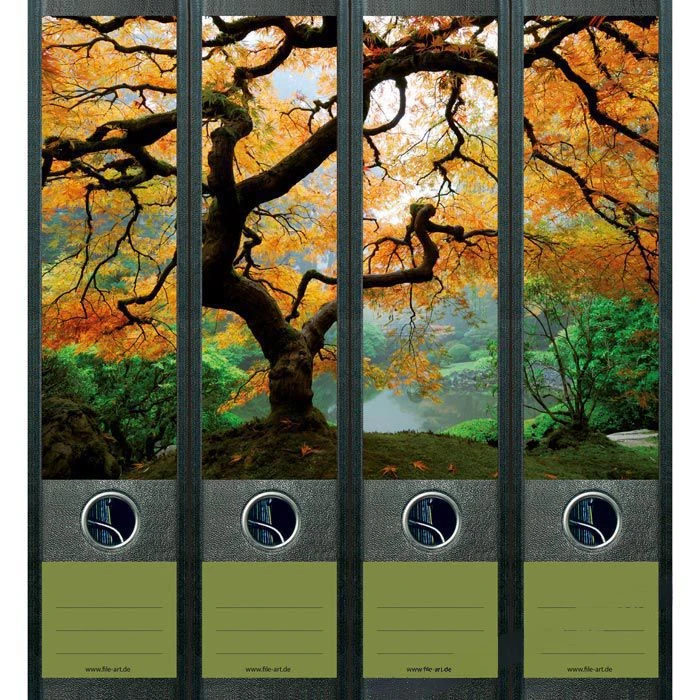FileArt Rückenschilder Design-Etiketten Maple Tree, 60 X 210mm, Selbstklebend, 4 Stück