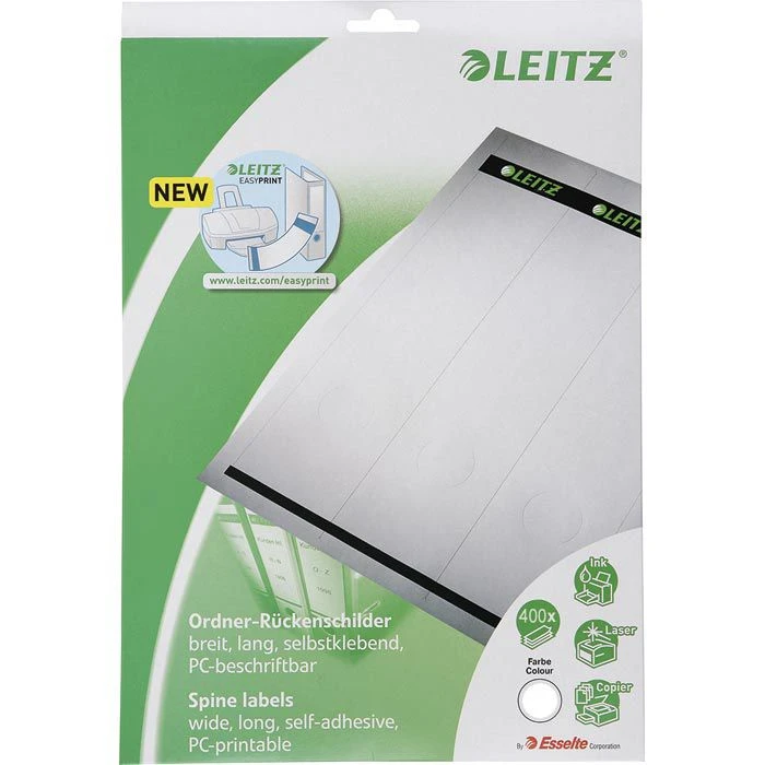 Leitz Rückenschilder 1685-00-85 Grau, 61 X 192mm PC-beschriftbar, Selbstklebend, 400 Stück – Bild 2