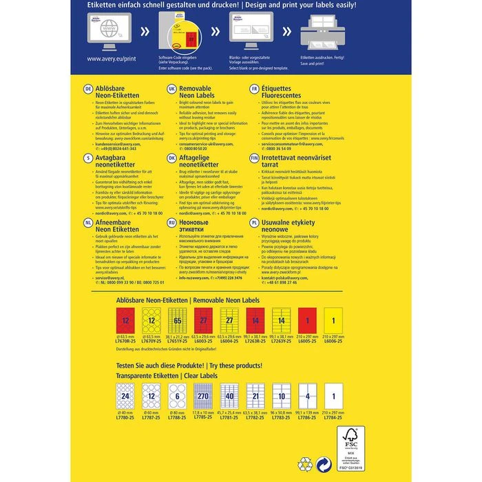 Avery Zweckform L7263R-25 Universaletiketten Neon-rot, 99,1 X 38,1mm, Ablösbar, 25 Blatt, 350 Stück – Bild 2