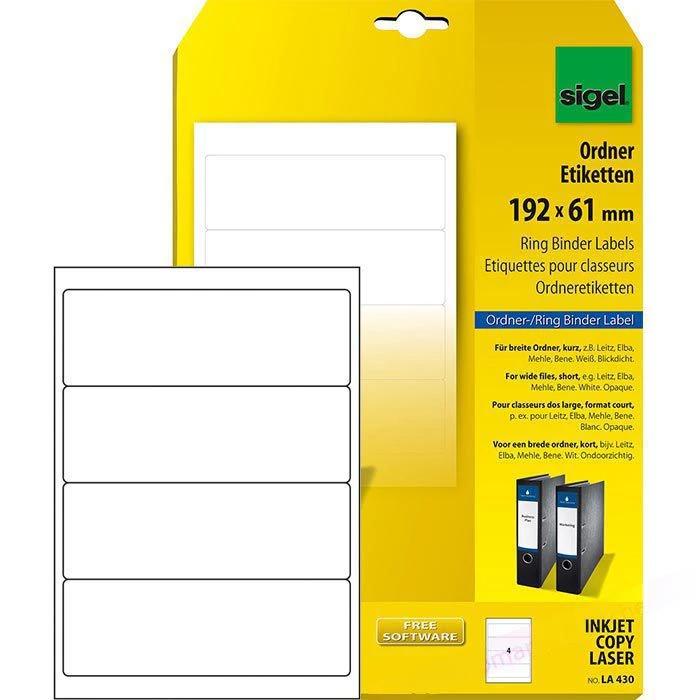 Sigel LA 430 Ordner-Etiketten 192 X 61mm Weiß