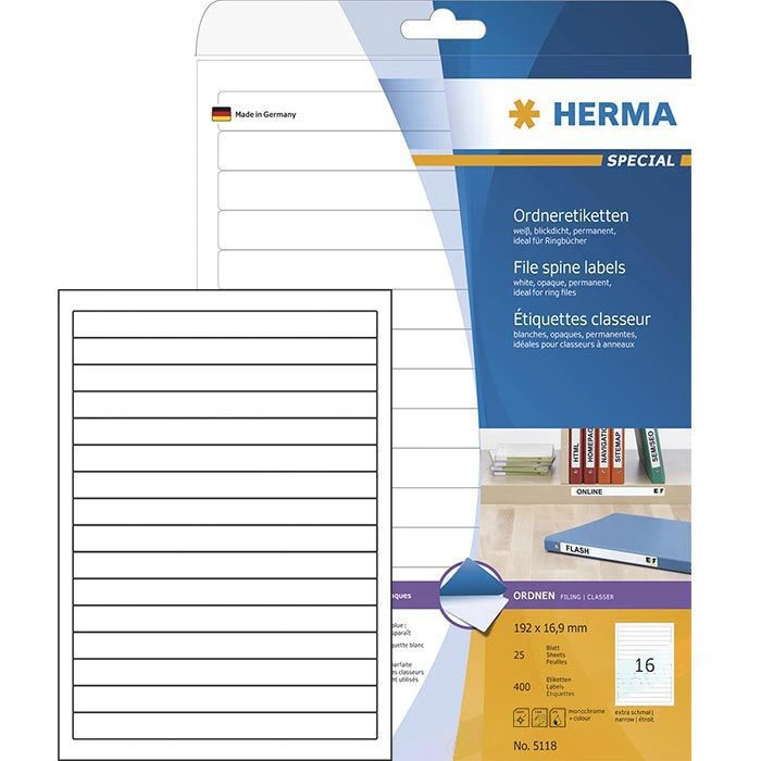 Herma Special 5118 Ordner-Etiketten 16,9x192 Weiß 1 Herma Special 5118 Ordner-Etiketten 16,9x192 Weiß