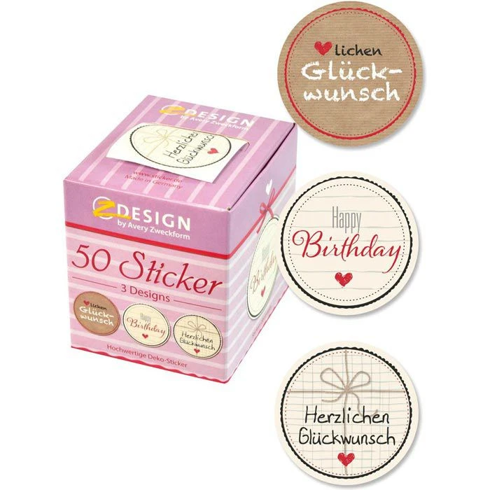 Zweckform Sticker 56814 Z-Design Deko-Sticker, Herzlichen Glückwunsch, Auf Rolle, 50 Aufkleber