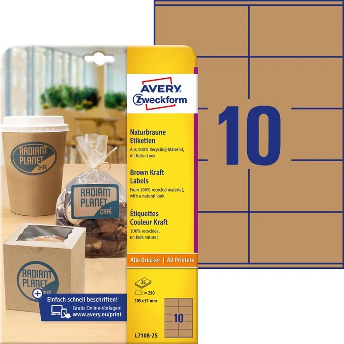 Zweckform Universaletiketten L7108-25, Naturbraun, 105 X 57 Mm, 25 Blatt, 250 Stück