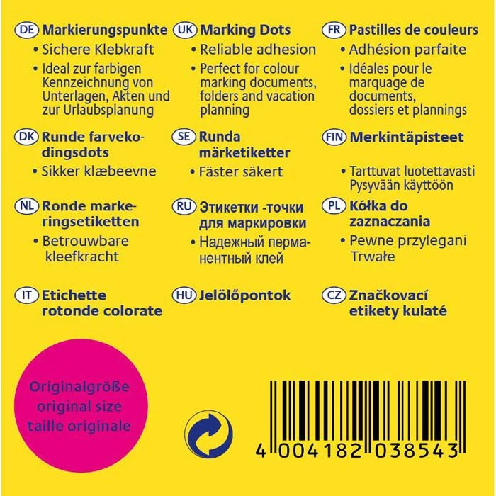 Zweckform Markierungspunkte 3854, Magenta, Ø 19 Mm, 250 Stück – Bild 2