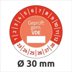 Zweckform Prüfplaketten 6986, Geprüft Gem. VDE, 2023-2028, Rot, Ø 30mm, Abziehsicher, 80 Stück