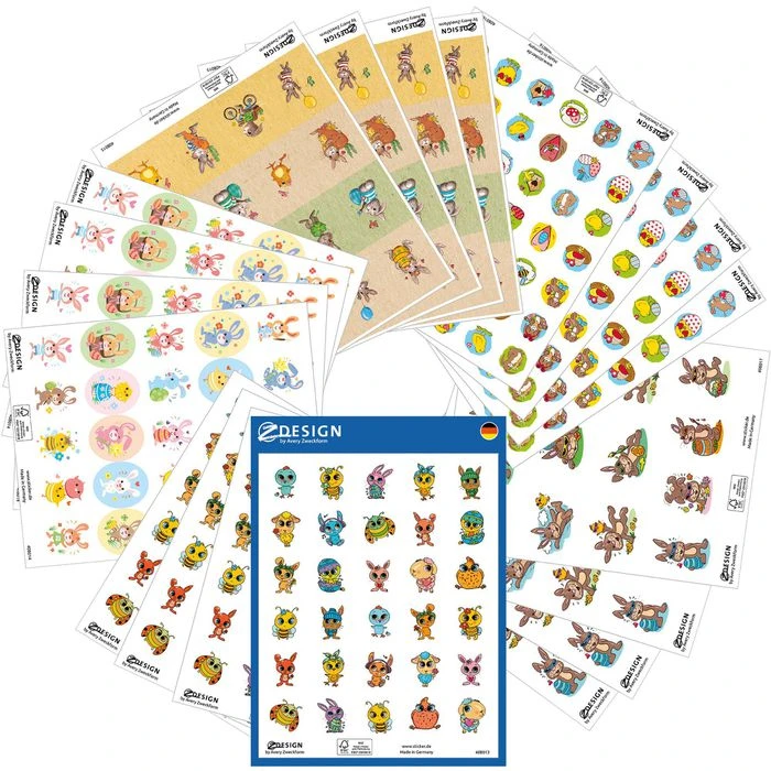 Zweckform Sticker 51045, Z-Design Set Ostern Kids, Osterhasen, Küken, Ostereier, 508 Aufkleber