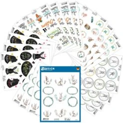 Zweckform Sticker 51014, Z-Design Set Ostern, Osterhasen, Ostereier, Schriftzug, 272 Aufkleber