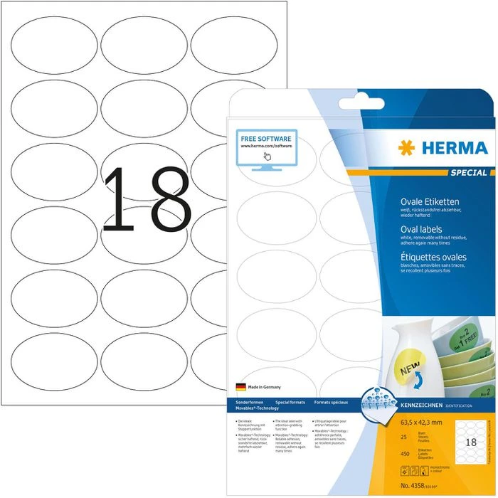 Herma Special 4358 Etiketten Weiß 63,5 X 42,3mm 1 Herma Special 4358 Etiketten Weiß 63,5 X 42,3mm
