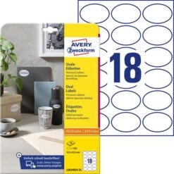 Zweckform Universaletiketten L6024REV-25, Weiß, 63,5 X 42,3mm Oval, Ablösbar, 25 Blatt, 450 Stück