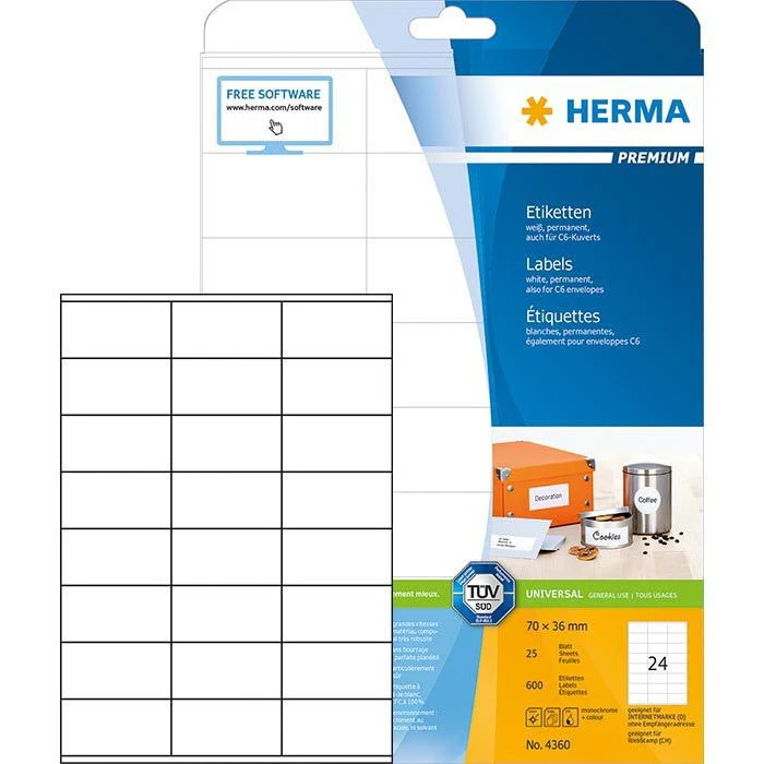 Herma Premium 4360 25 Etiketten Weiß 70 X 36mm