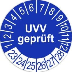Böttcher-AG Prüfplaketten PT98V30-23-R UVV Geprüft, 2023-2028, Blau, Ø 30mm, Aus Vinyl, 1000 Stück