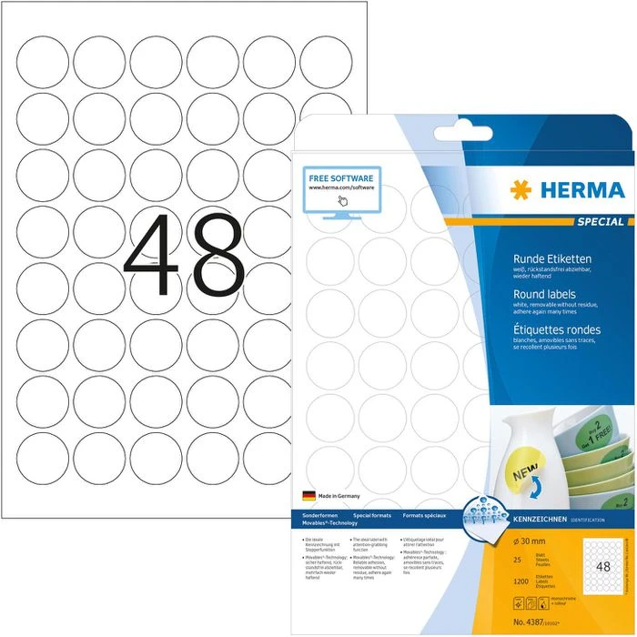 Herma Special 4387 Etiketten Weiß Ø 30mm Ablösbar 1 Herma Special 4387 Etiketten Weiß Ø 30mm Ablösbar