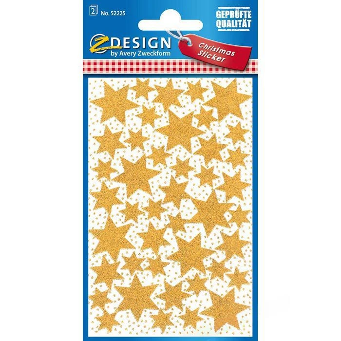 Zweckform Sticker 52225 Z-Design, Christmas, Sterne Gold, Glitzernd, 86 Aufkleber