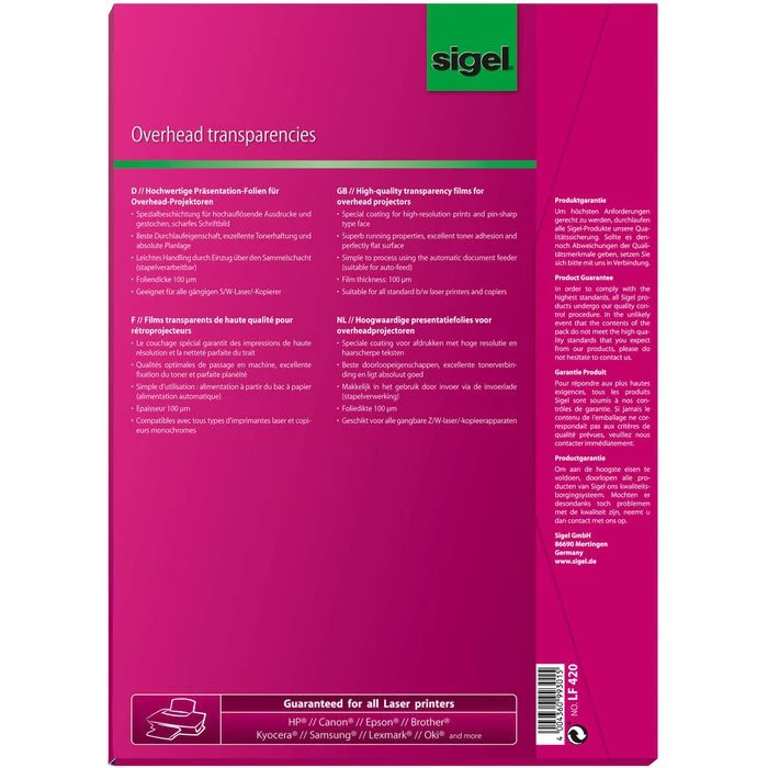 Sigel LF 420 A4 Klar Kopierfolien Overhead Folien – Bild 4