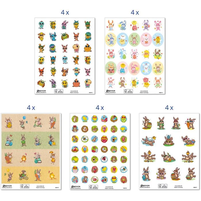Zweckform Sticker 51045, Z-Design Set Ostern Kids, Osterhasen, Küken, Ostereier, 508 Aufkleber – Bild 2
