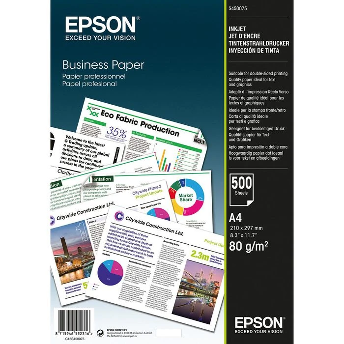 Epson® Epson Inkjet-Papier S450075 Business, A4, 80g/qm, Matt, Beidseitig Bedruckbar, 500 Blatt