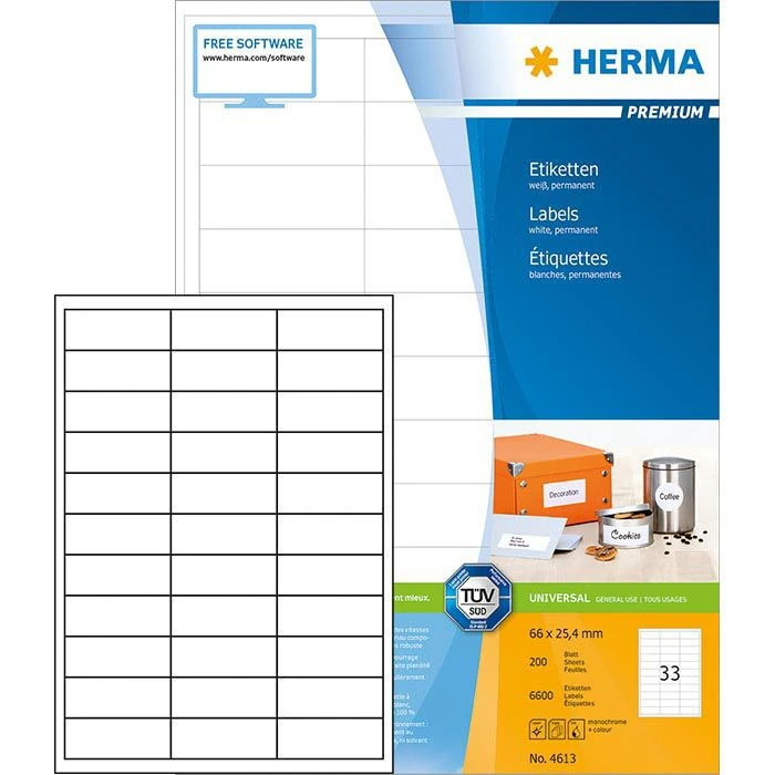 Herma Premium 4613 6600 Etiketten Weiß 66x25.4 Mm 1 Herma Premium 4613 6600 Etiketten Weiß 66x25.4 Mm