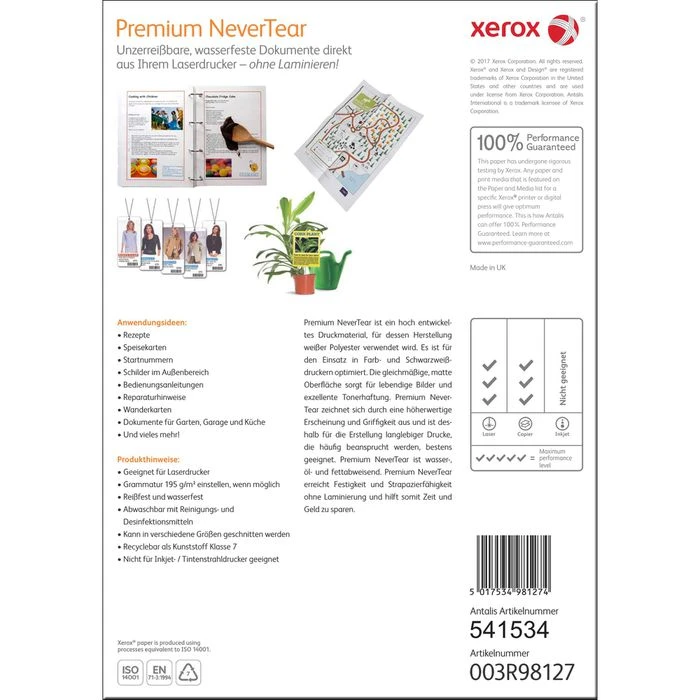 Xerox™ Xerox Kopierfolien 003R98127 Premium Never Tear A4, Wasserfestes Papier, 145my, Weiß, 10 Stück – Bild 3