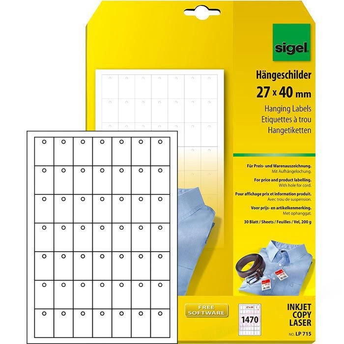 Sigel LP715 Hängeetiketten 27x40 Mm Mit Loch