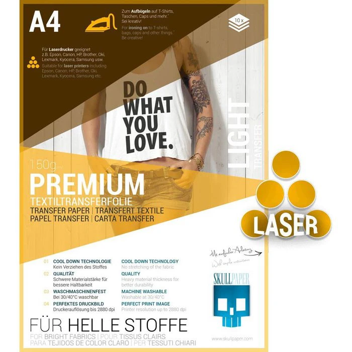 Skullpaper Transferpapier Laser, DIN A4, T-Shirt-Folie Für Helle Textilien, 10 Blatt