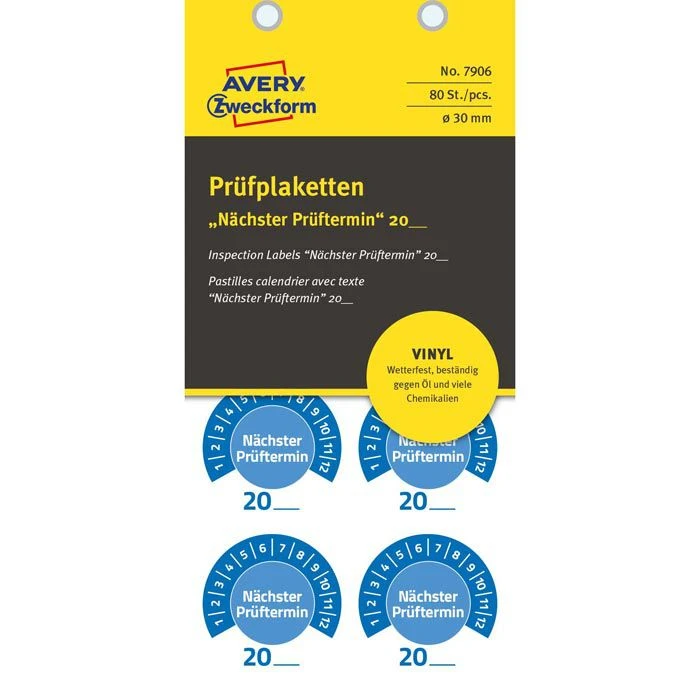 Zweckform Prüfplaketten 7906, Nächster Prüftermin, 20XX Blau, Ø 30mm, Aus Vinyl, 80 Stück Individuell – Bild 2