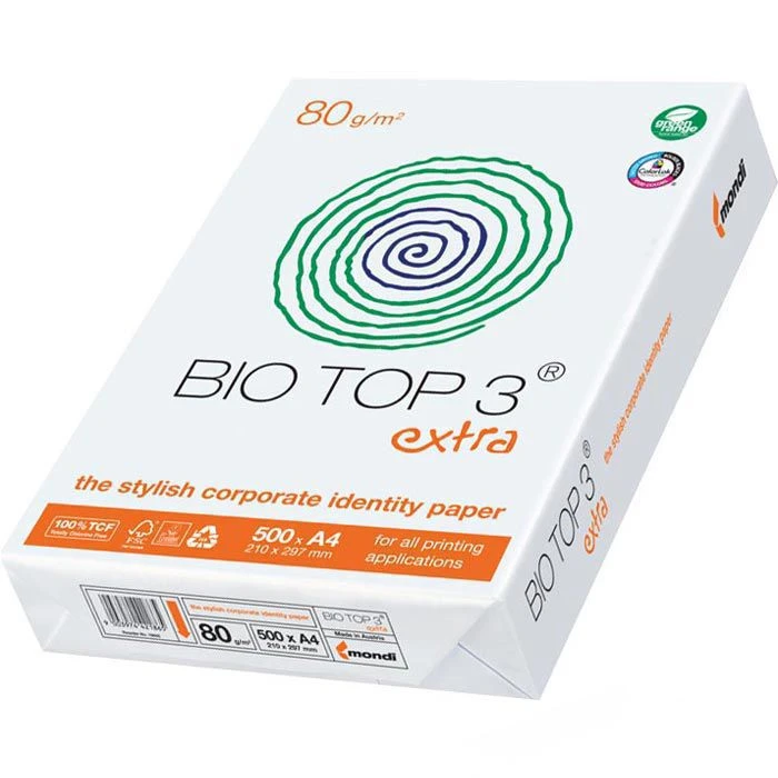 Mondi BioTop 3 Extra 80g A4 Kopierpapier Naturweiß 1 Mondi BioTop 3 Extra 80g A4 Kopierpapier Naturweiß