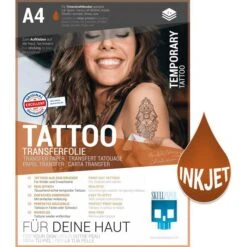Skullpaper Transferpapier Tattoofolie Inkjet, A4, Temporäre Tattoos Auf Der Haut, 4 Blatt