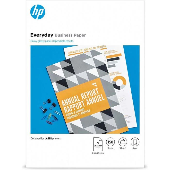 HP Farblaserpapier 7MV81A, Everyday Business, Paper, A3, 120g/qm, Glänzend, Hochweiß, 150 Blatt