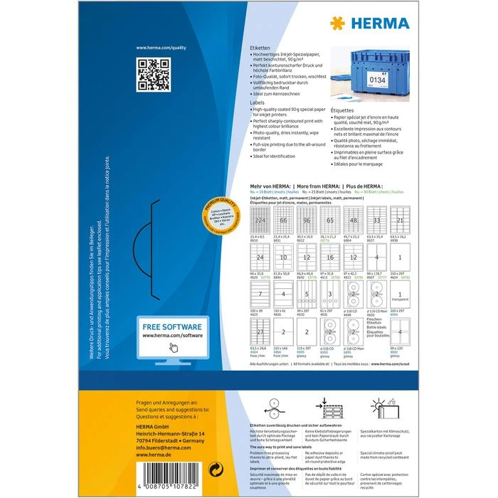 Herma Inkjet-Etiketten 10782 Special, Weiß, 210 X 297 Mm, Matt, 80 Blatt, 80 Stück – Bild 4