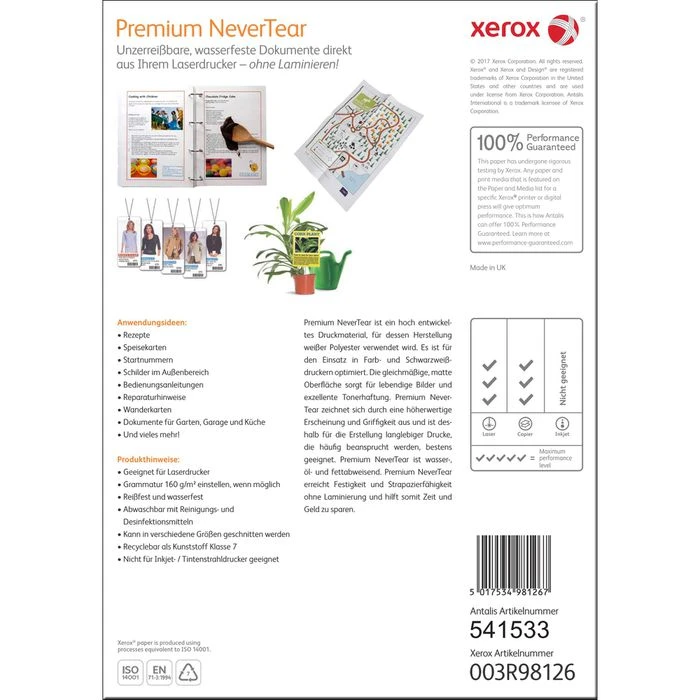 Xerox™ Xerox Kopierfolien 003R98126 Premium Never Tear A4, Wasserfestes Papier, 120my, Weiß, 10 Stück – Bild 3