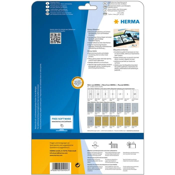 Herma Hochglanz-Etiketten 4904, Glossy, Weiß, 63,5 X 38,1mm, 25 Blatt, 525 Stück – Bild 5