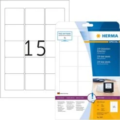 Herma Universaletiketten 5087, Special, Weiß, ZIP-Disk-Etiketten, 59 X 50mm, 25 Blatt, 375 Stück