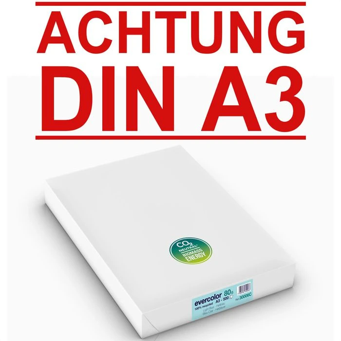 Clairefontaine Kopierpapier Evercolor 30006C, A3, Recycling, 80g/qm, Hellblau, 500 Blatt