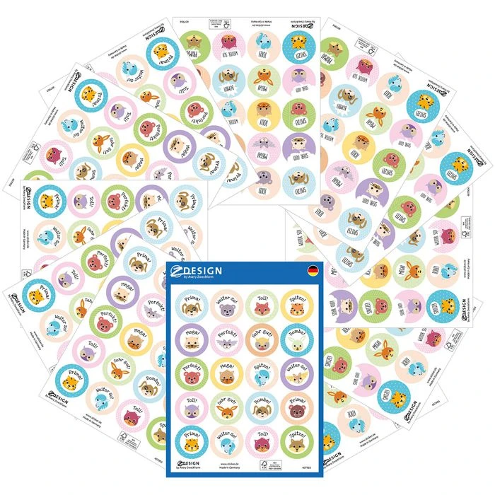 Zweckform Bewertungspunkte Motivation, Bunt, Ø 15 Mm, Tiergesicht Und Spruch, 240 Stück