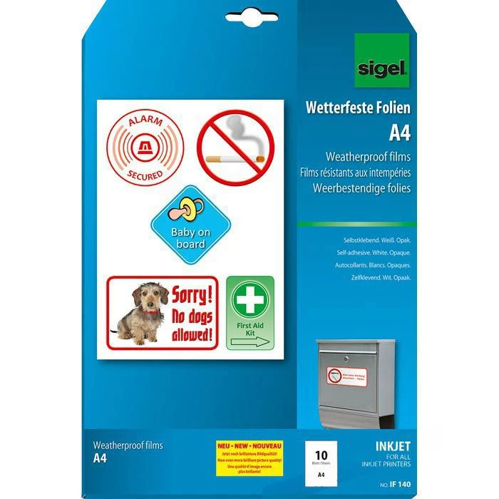 Sigel IF 140 A4 Weiß Inkjetfolien Selbstklebend