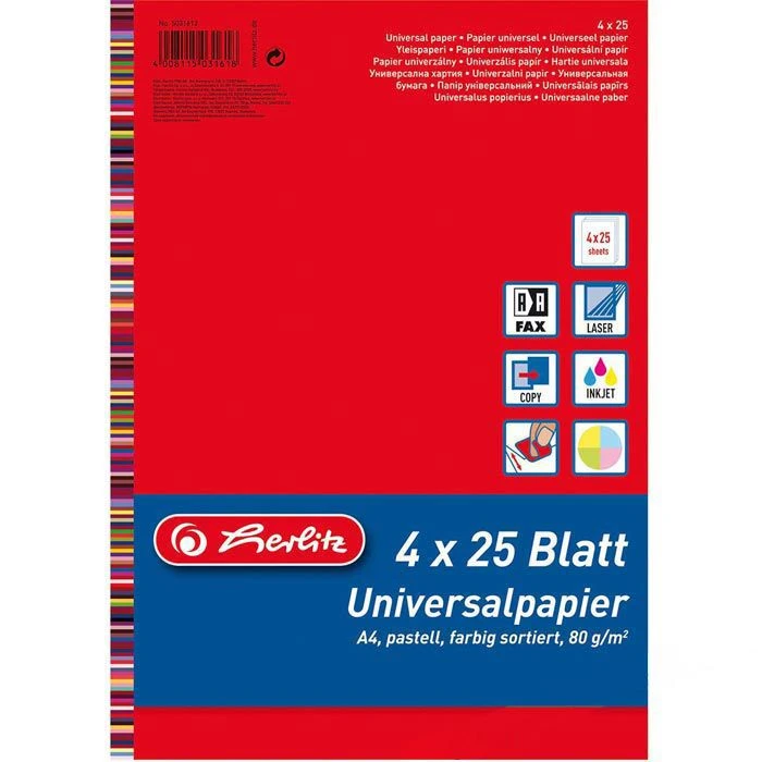 Herlitz Kopierpapier 5031612, A4, 80g/qm, Pastell Farbig Sortiert, 4 X 25 Blatt, 100 Blatt – Bild 2